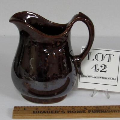 Vintage Brown Glazed Pottery Pitcher, Unmarked