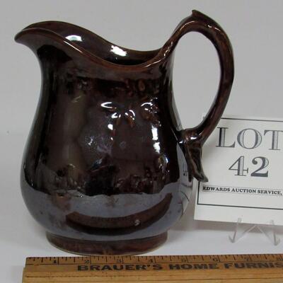 Vintage Brown Glazed Pottery Pitcher, Unmarked