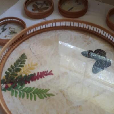Lot 31 - Vintage Butterfly Tray and Coasters Set