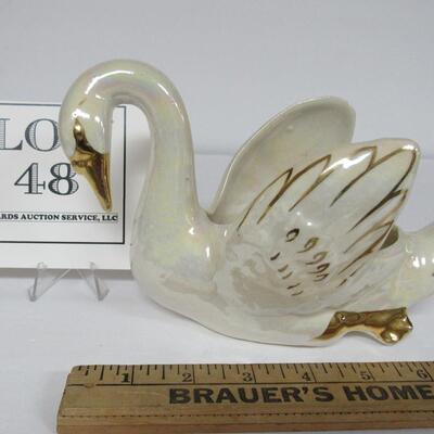 Vintage Pottery Swan Planter, Lusterware Glaze, Goldra
