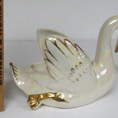 Vintage Pottery Swan Planter, Lusterware Glaze, Goldra