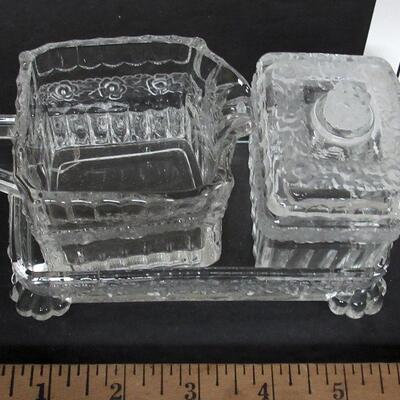 Vintage Sugar and Creamer on Tray Set, Frosted Roses, Unmarked