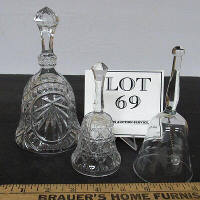 3 Older Glass Bells, Lead Crystal, Pressed Glass, and Cut Glass