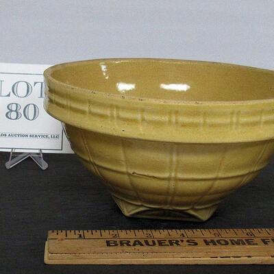 Vintage Yellow Ware Mixing Bowl #8, Checked Pattern, 8 1/4" x 4 1/2"
