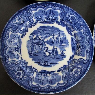 Lot of Vintage Flow Blue and Transferware Blue/White Plates