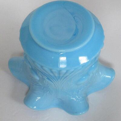 Blue Slag Milk Glass Wreathed Cherry Ruffled Vase