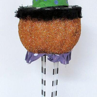 Too Cute Halloween Pumpkin on Metal Legs, Tall and Happy