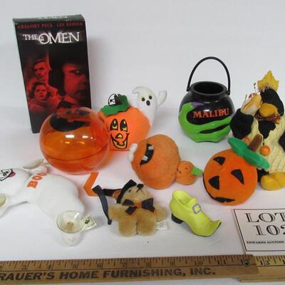 Lot of Misc Halloween Items Including Plush Pull Toy Pumpkin (Pull the baby pumpkin and the big one vibrates)