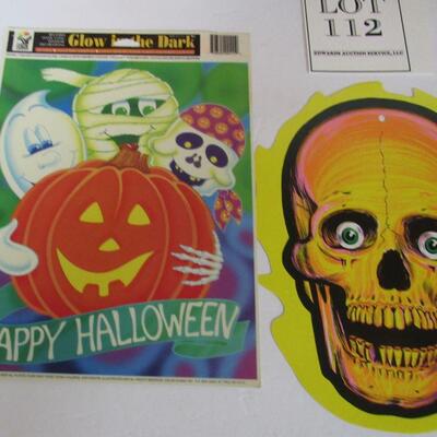 Halloween Lot, Honeycomb Mobile Unused, Glow in Dark Window Clings, 1970s Biestle Flats