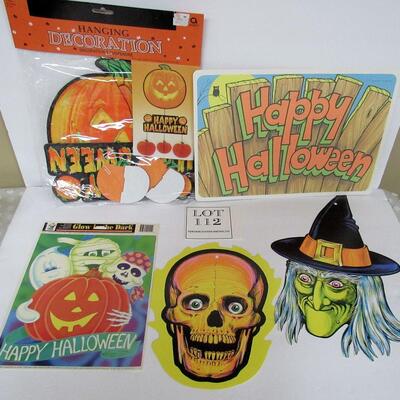 Halloween Lot, Honeycomb Mobile Unused, Glow in Dark Window Clings, 1970s Biestle Flats