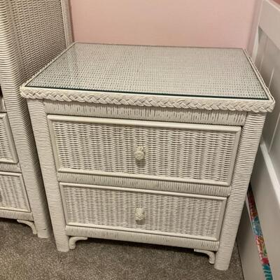 Vintage Lexington White Wicker Nighstand