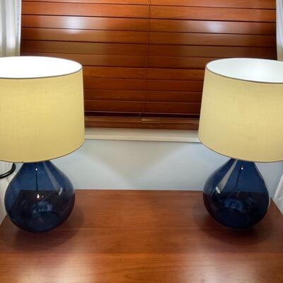 2 Blue Glass lights with white shades