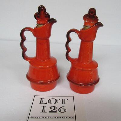 Vintage Metlox Red Rooster Pattern Oil and Vinegar Bottles