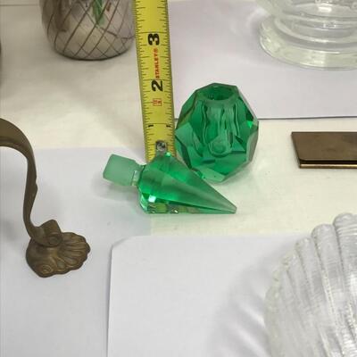 Glassware, crystal, brass, candle sticks, 
