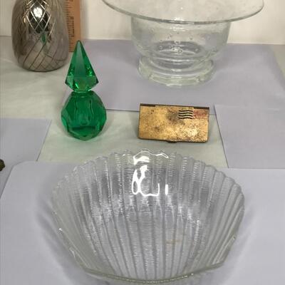 Glassware, crystal, brass, candle sticks, 