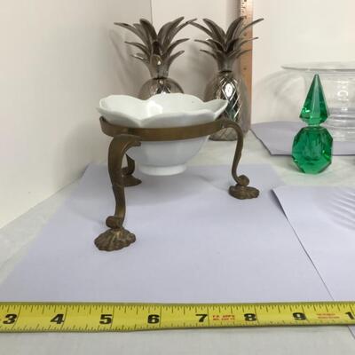 Glassware, crystal, brass, candle sticks, 