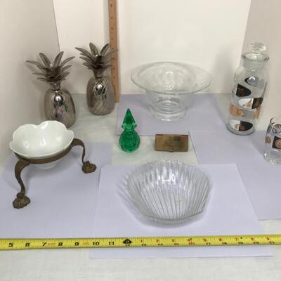 Glassware, crystal, brass, candle sticks, 