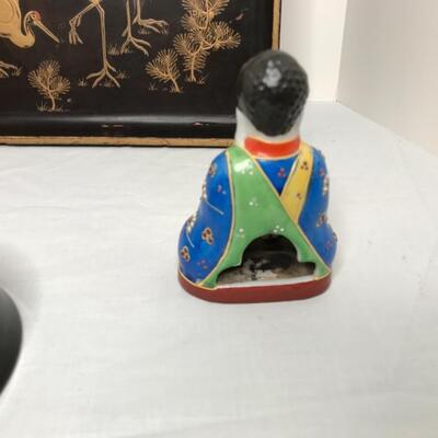 MCM tray and bowl, incense burner Asian design, satsuma porcelain cat