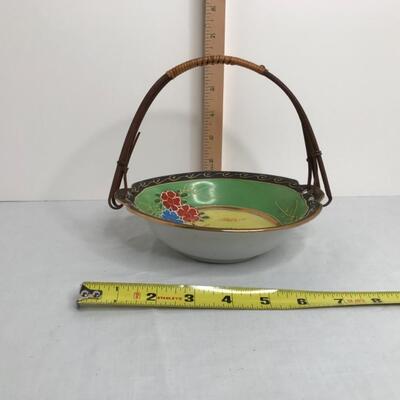 Hand Painted Asian Bowl with Bamboo Handle