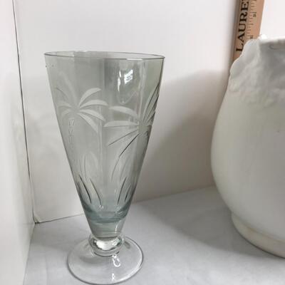 Pitcher, glasses, bowl, fleur de le tray and vase 2 heart candy dishes