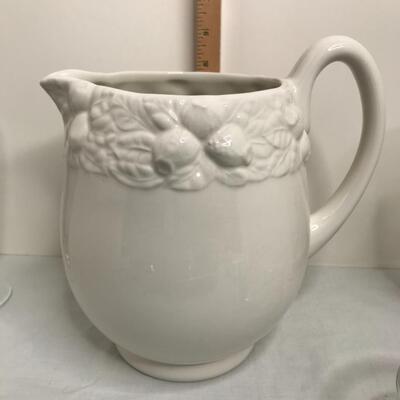 Pitcher, glasses, bowl, fleur de le tray and vase 2 heart candy dishes
