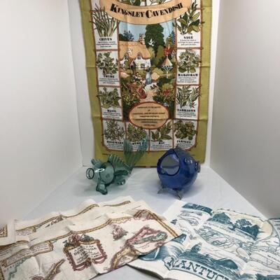 2 Glass Fish, 6 old dish towels, 