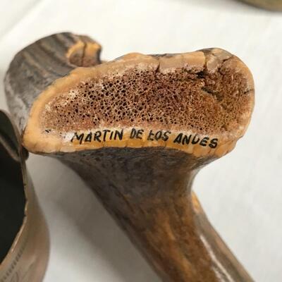 9 PCs  of brass and 1 wooden antler ashtray signed by artist