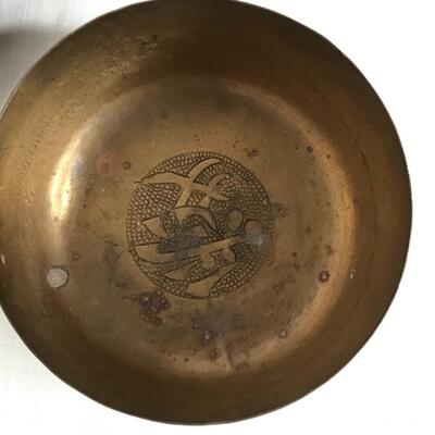 9 PCs  of brass and 1 wooden antler ashtray signed by artist