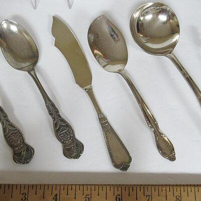 6 Pieces of Silver Plate Flatware, Wm Rogers, Wallace, Unmarked Tongs, and 2 State Spoons