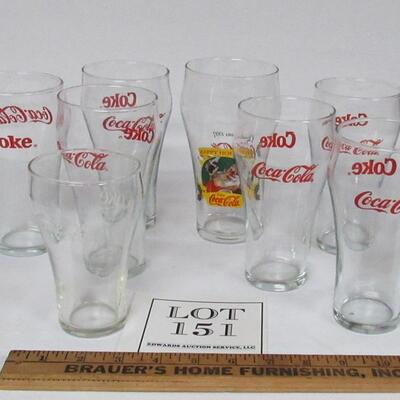 Lot of 8 Coca Cola Glasses, 3 Different Styles