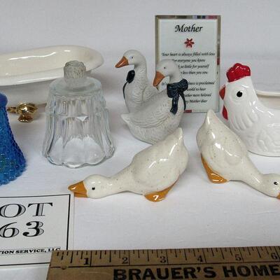 Lot of Misc Ceramic Decor and Glass Mother Poem, Votive Cups