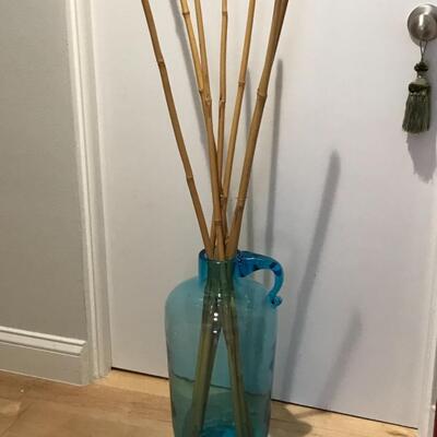 Hand Blown Jar Teal Glass Applied Handle
