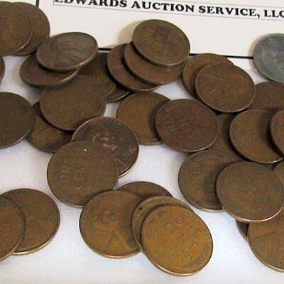 Lot of 54 US Wheat Back Pennies, Random Dates, P,D,S