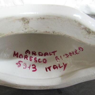 Large Pierced Pottery Handled Bowl, Italy, Ardalt, Moresco Bianco