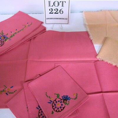 Set of 8 Vintage Fabric Embroidered Placemats and Napkins, and Set of 4 Embroidered Napkins