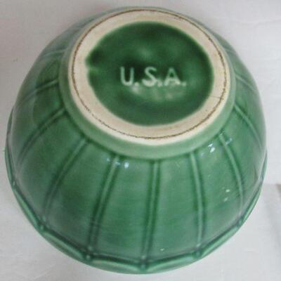 2 Clear Vintage Hazel Atlas Mixing Bowls, 1 Small Pottery Mixing Bowl
