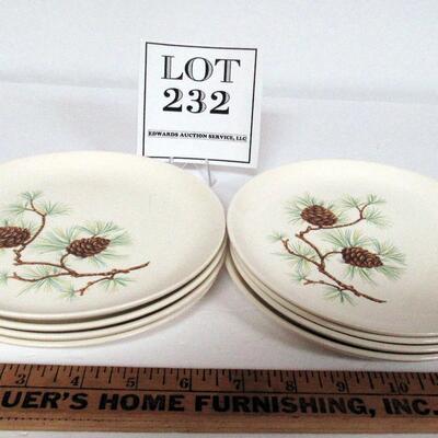 Vintage French Saxon China, USA, Pine Cone Pattern 7" Plates, Set of 8
