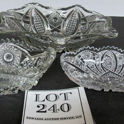 3 Vintage Pressed Glass Dishes, Large Bowl and 2 Smaller Oblongs