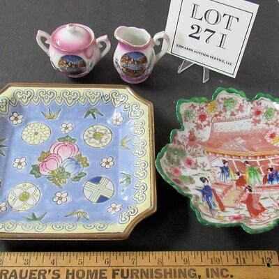 Vintage Oriental Lot, Dragonware Mini Sugar Creamer, Giesha Girl Dish, China Dish