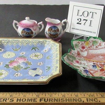Vintage Oriental Lot, Dragonware Mini Sugar Creamer, Giesha Girl Dish, China Dish