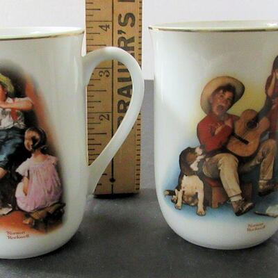 4 Older Norman Rockwell Mugs, Sour Note, Music Maker, Vacation's Over and Party Time, 1981