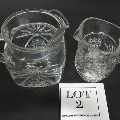 2 Vintage Early American Press Cut Pitchers