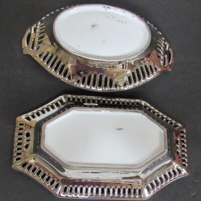 2 Smaller Vintage Silver Colored Porcelain Dishes