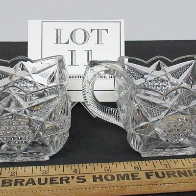 Vintage Square Pressed Glass Sugar and Creamer Set, Fancy