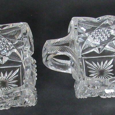 Vintage Square Pressed Glass Sugar and Creamer Set, Fancy