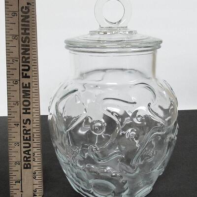 Vintage Glass Cookie Jar, Hazel Atlas, Gingerbread Man Cookie Cutter Theme