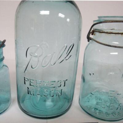 3 Vintage Teal Canning Jars Ball and Atlas EZ Seal