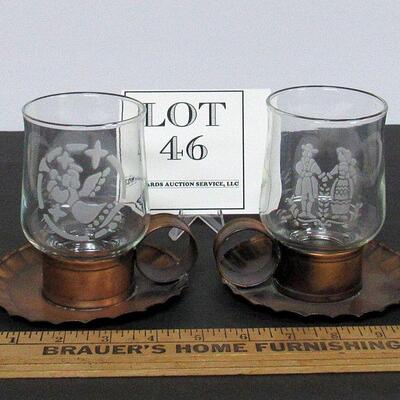 Pfaltzgraff Village Glass Candleholders in Copper Inserts, Goes With Village Pattern Dishes