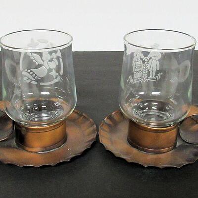 Pfaltzgraff Village Glass Candleholders in Copper Inserts, Goes With Village Pattern Dishes