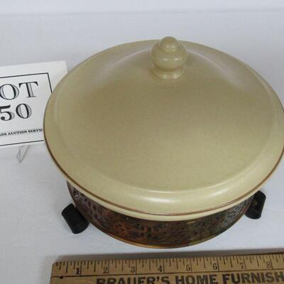 Pfaltzgraff Village Covered Casserole With Copper Stand, Read Description